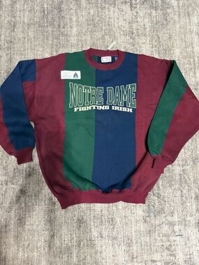 Vintage 90’s Notre Dame Colorblock Crewneck Sweater - Burgundy/Green/Navy